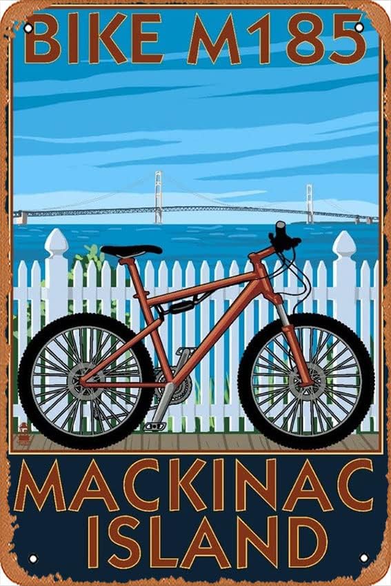 빈티지 틴 사인 맥키나크 아일랜드, 미시간, 산악자전거 - Mountain Biking Michigan 리뷰 및 가격